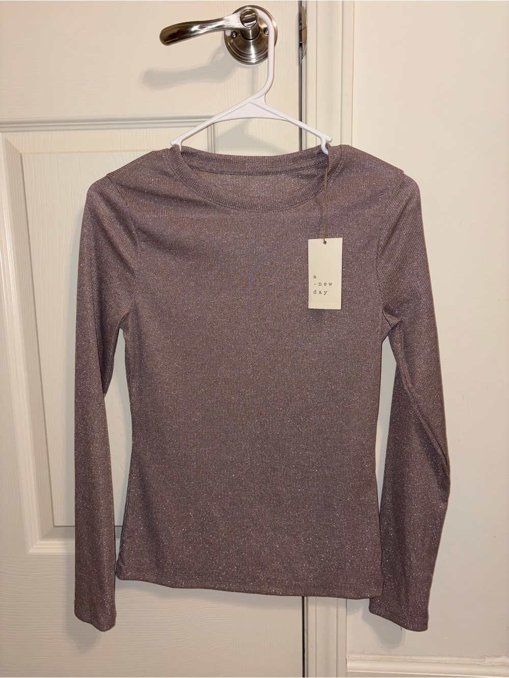 NWT a new day Shimmery Dusty Mauve Long-Sleeve Crewneck Top
